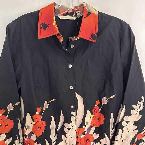 NEW Soft Surroundings Floral Provence Shirt Dress Black Red Size XS Embellished - Picture 3 of 9